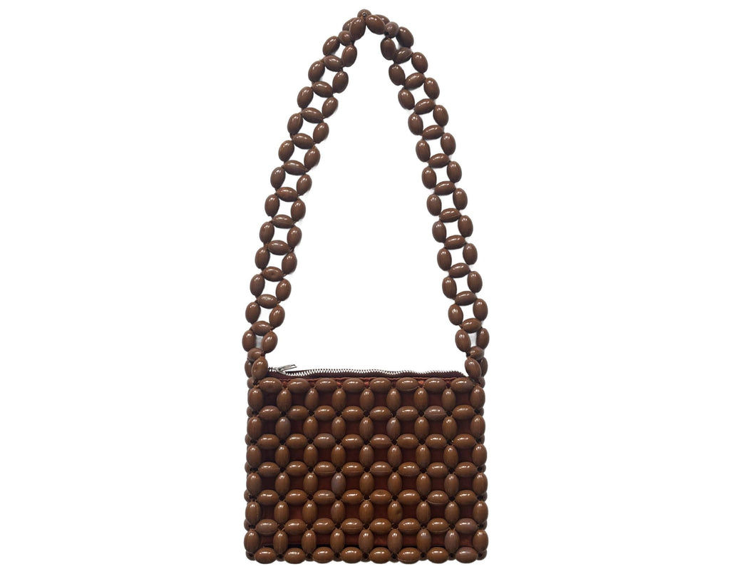 Vintage Retro Brown Plastic Chunky Bead Handbag 60s/70s