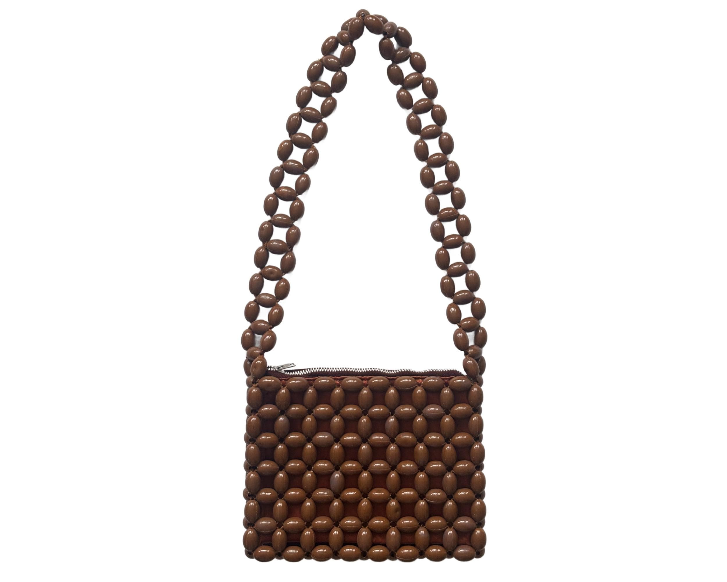 Vintage Retro Brown Plastic Chunky Bead Handbag 60s/70s