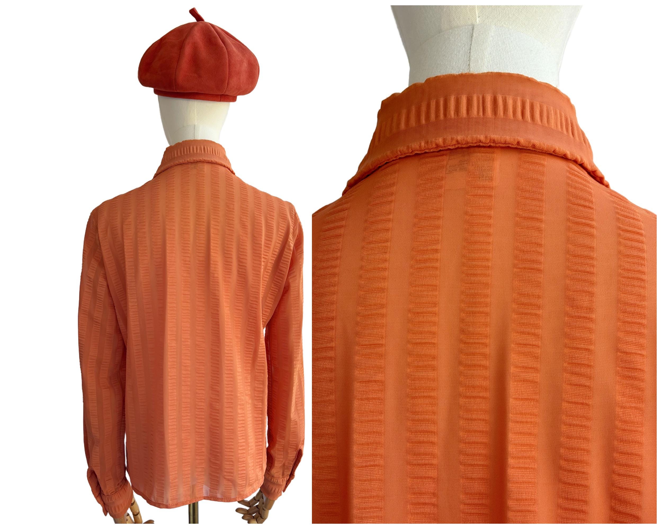 Vintage Retro 1970s Orange Nylon Stripe Blouse Prova | UK Size 12