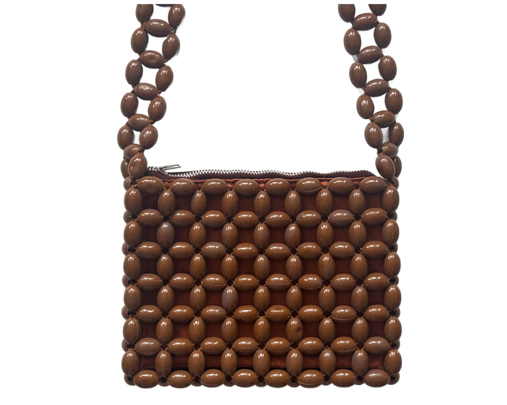 Vintage Retro Brown Plastic Chunky Bead Handbag 60s/70s