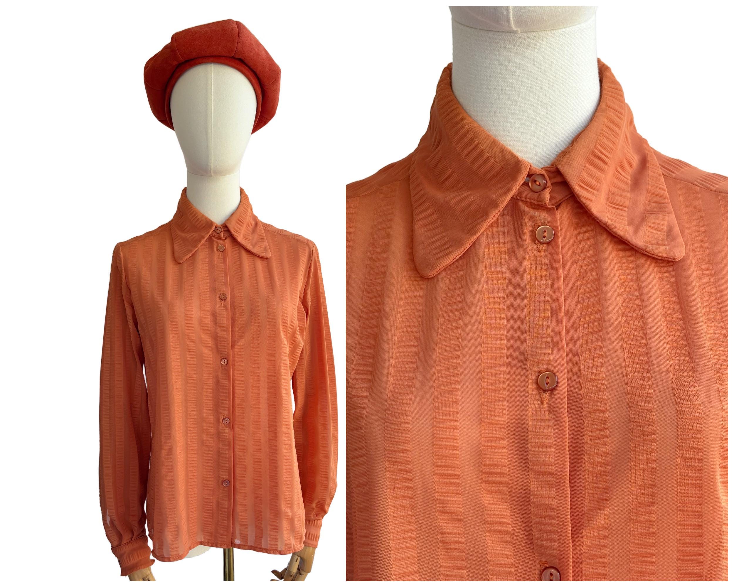 Vintage Retro 1970s Orange Nylon Stripe Blouse Prova | UK Size 12