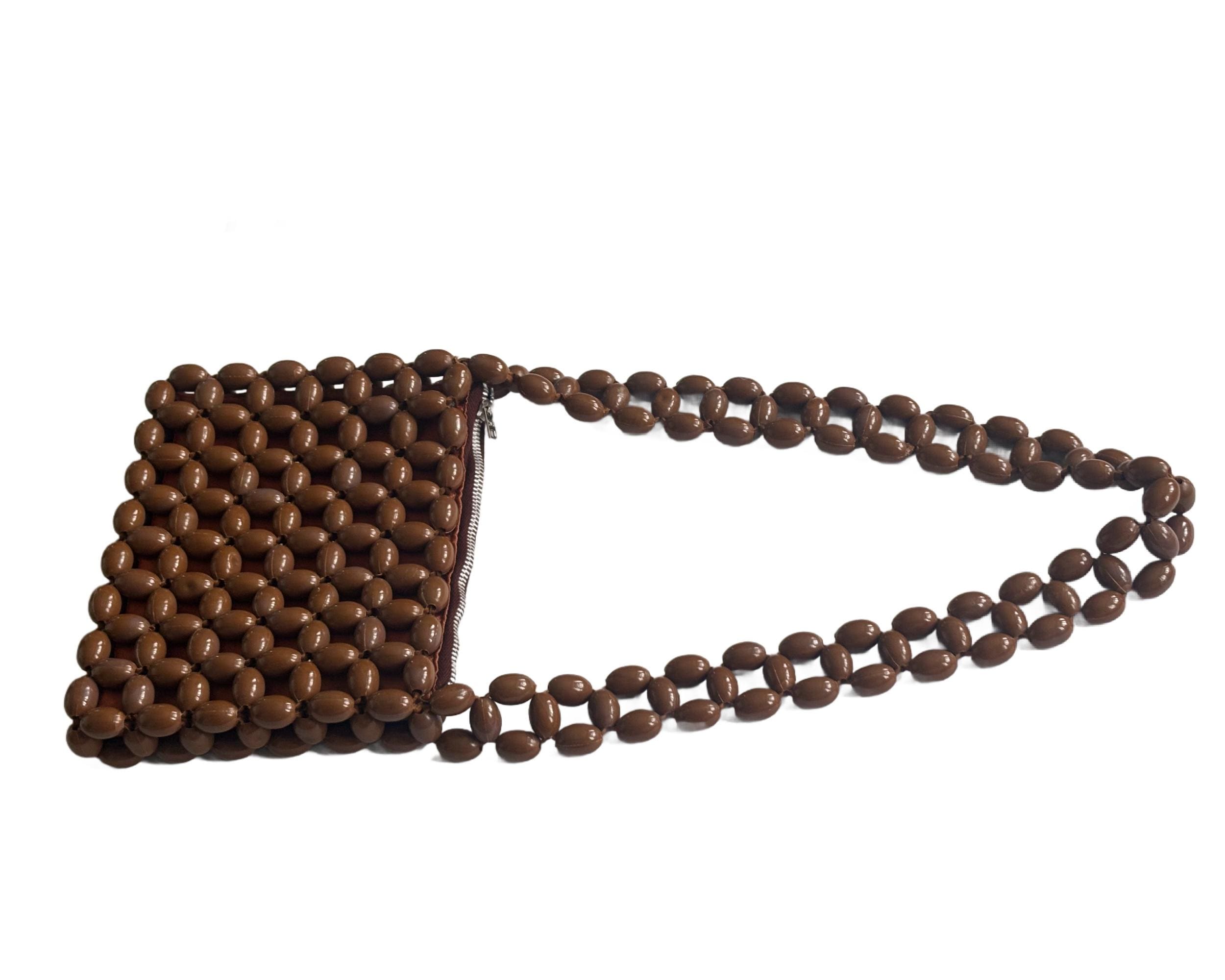 Vintage Retro Brown Plastic Chunky Bead Handbag 60s/70s
