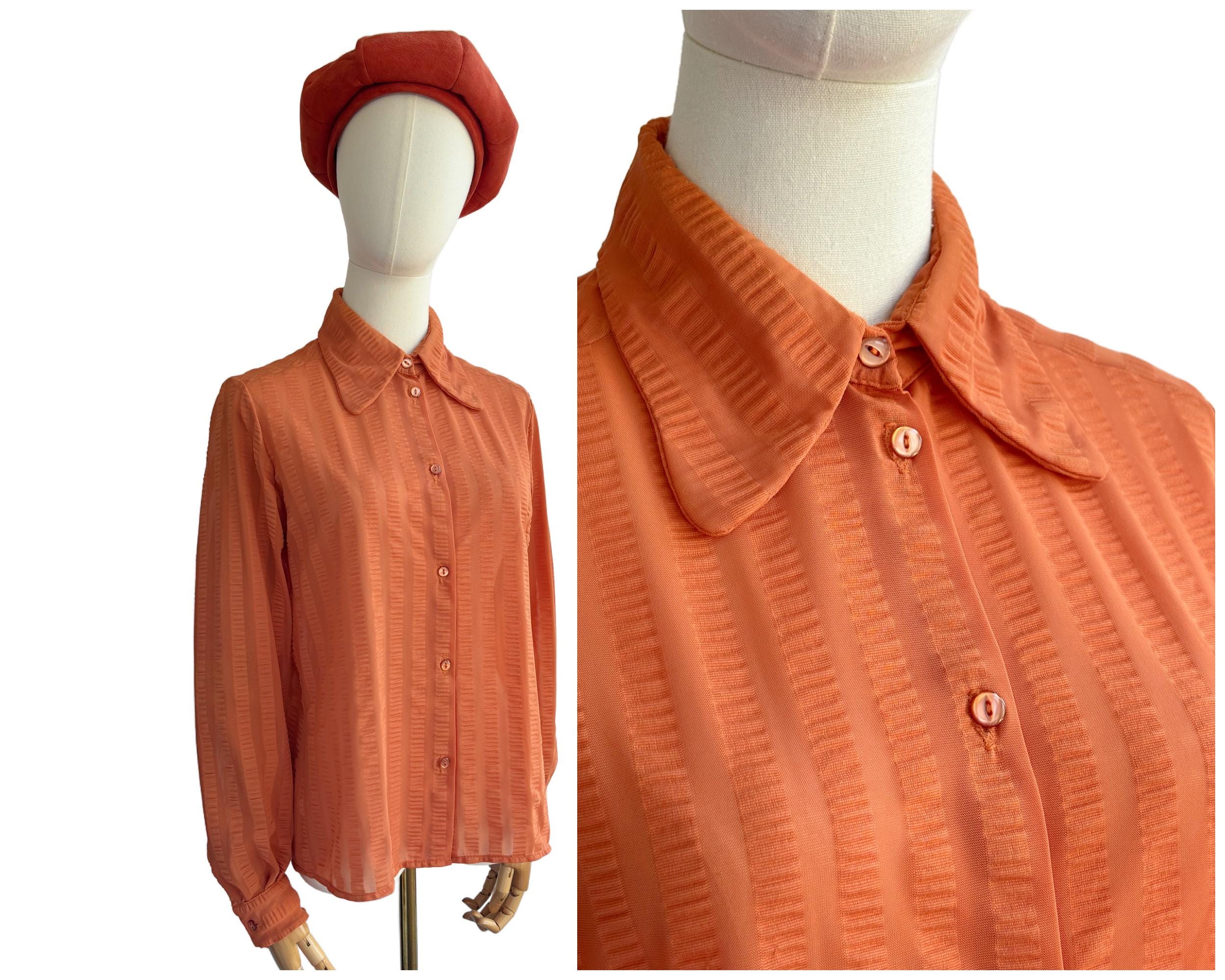 Vintage Retro 1970s Orange Nylon Stripe Blouse Prova | UK Size 12