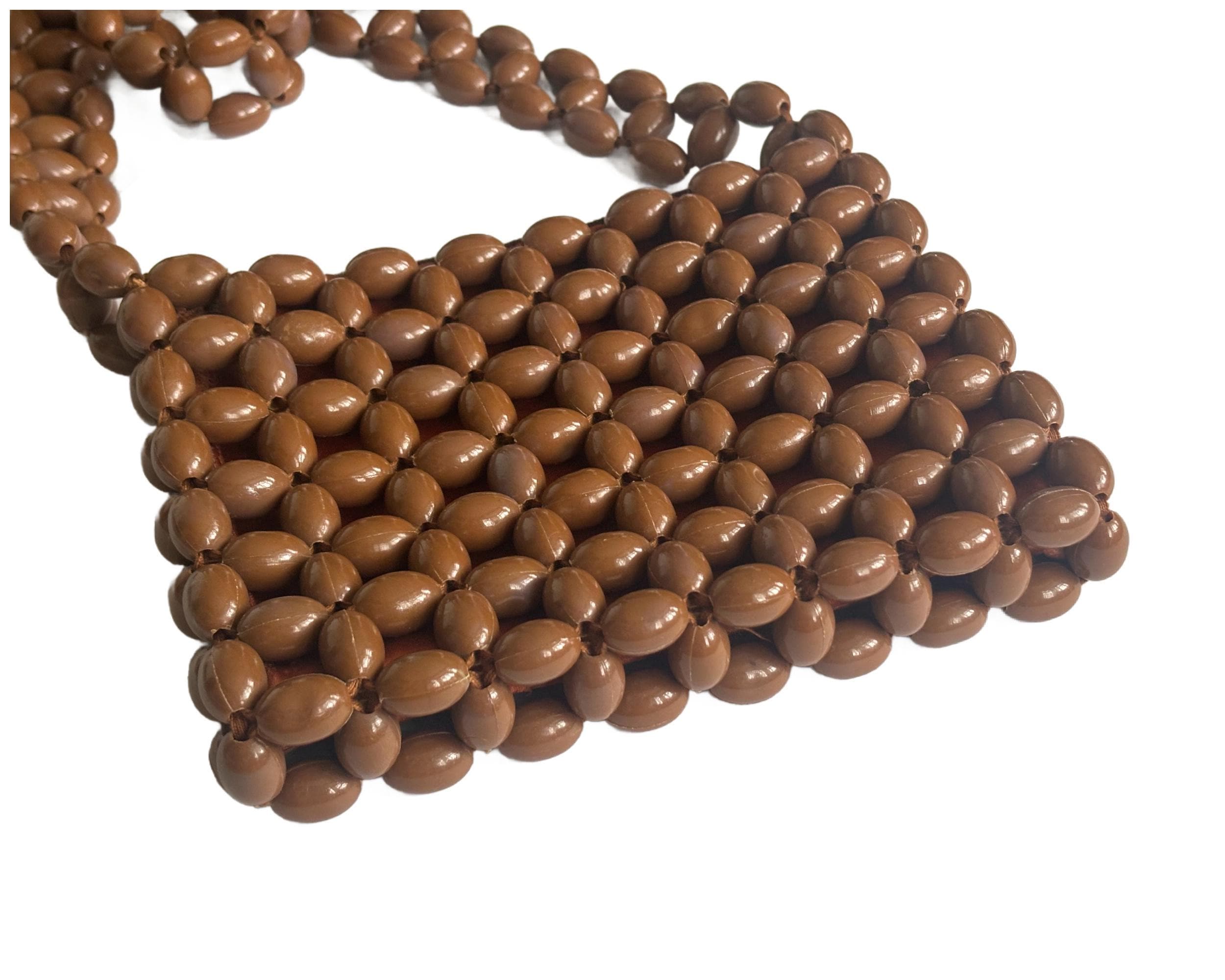 Vintage Retro Brown Plastic Chunky Bead Handbag 60s/70s