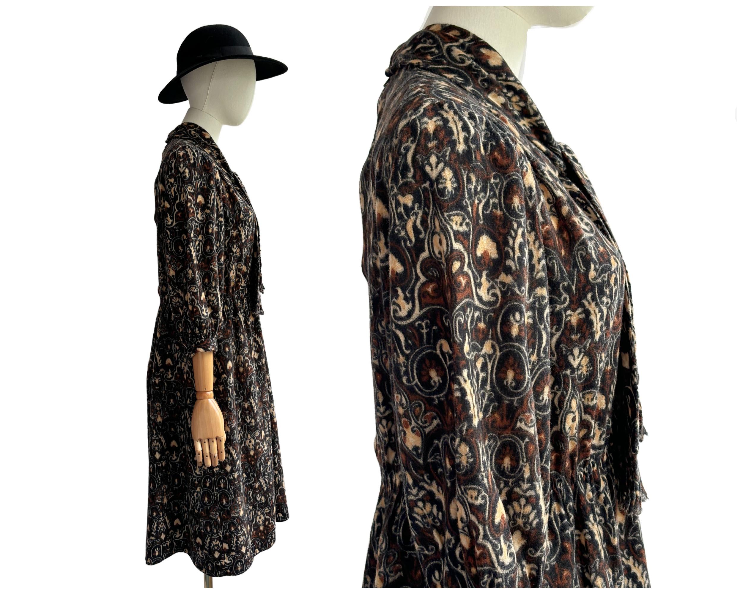 Vintage Wool Blend Autumn Winter Dress Brown Black Beige | UK Size 12-14
