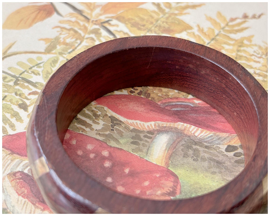 Vintage Chunky Dark Wood Bangle with Brass Stripe Inlay