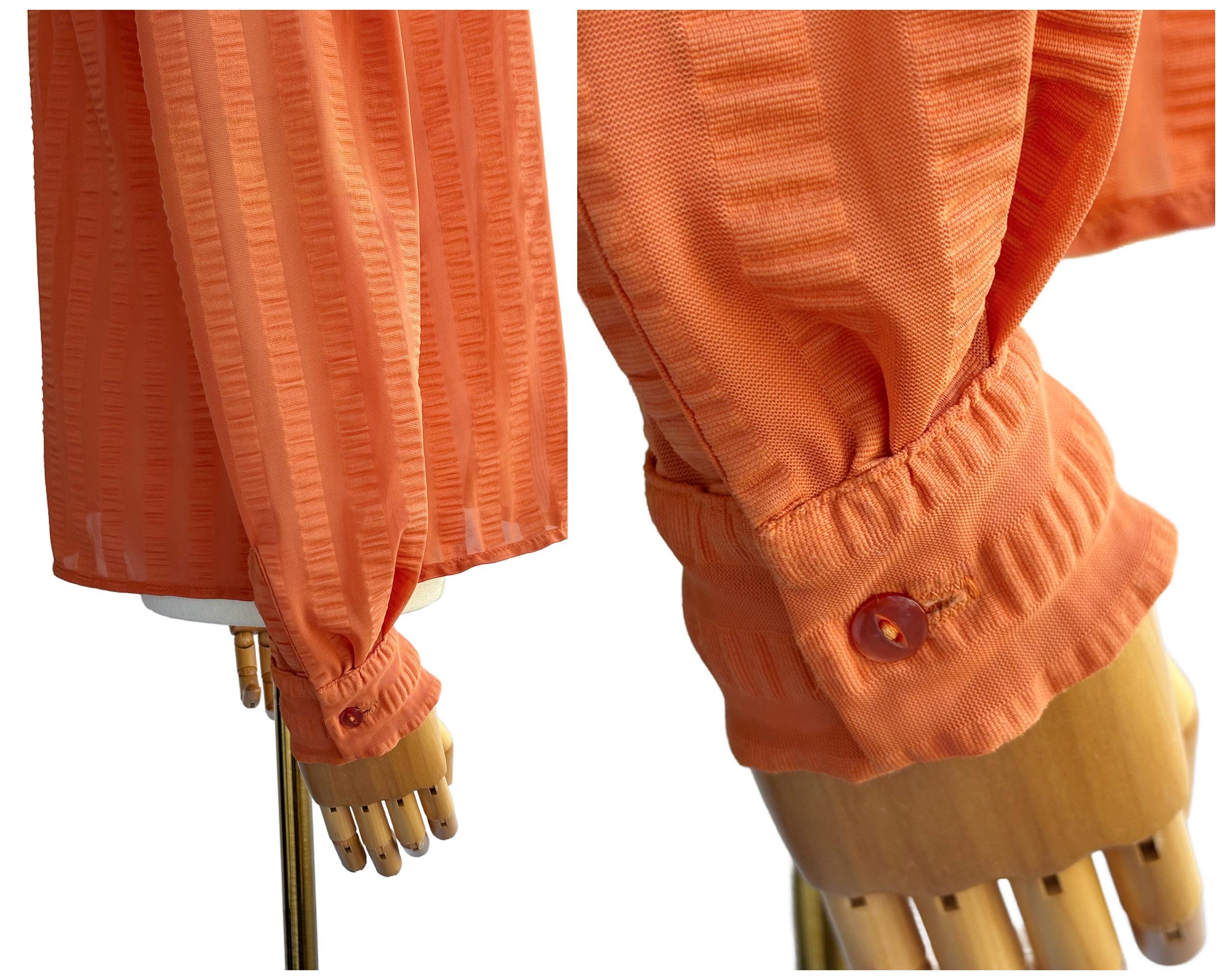 Vintage Retro 1970s Orange Nylon Stripe Blouse Prova | UK Size 12