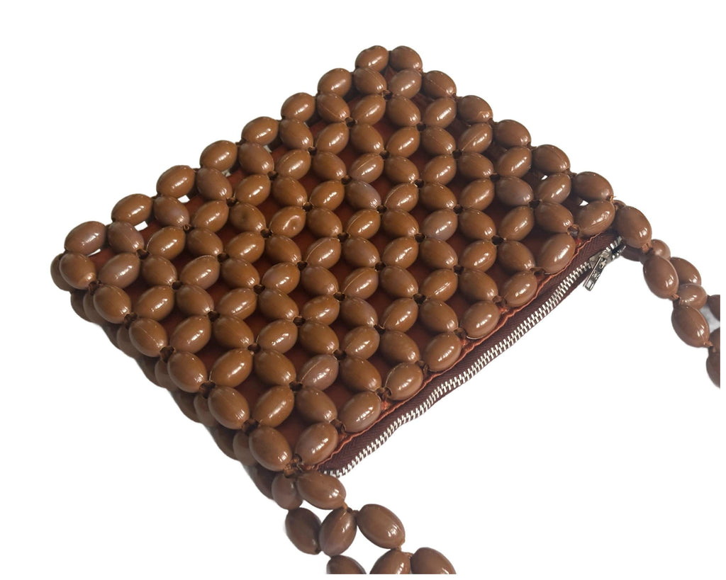 Vintage Retro Brown Plastic Chunky Bead Handbag 60s/70s
