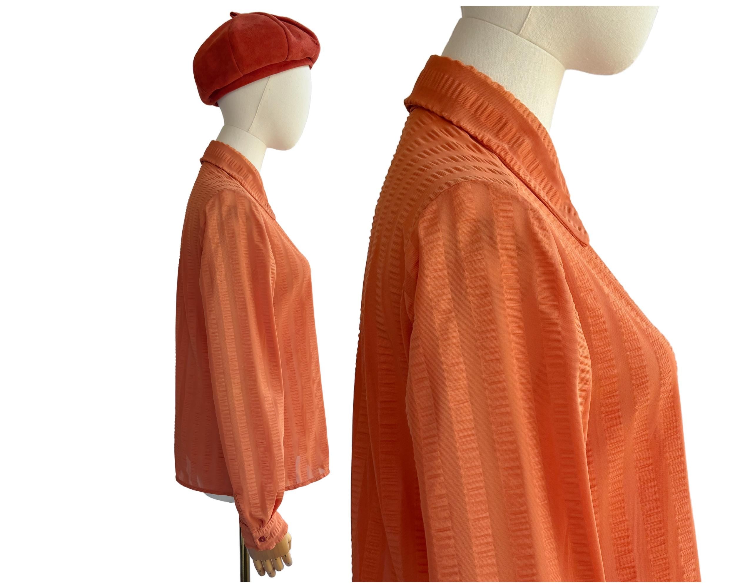 Vintage Retro 1970s Orange Nylon Stripe Blouse Prova | UK Size 12