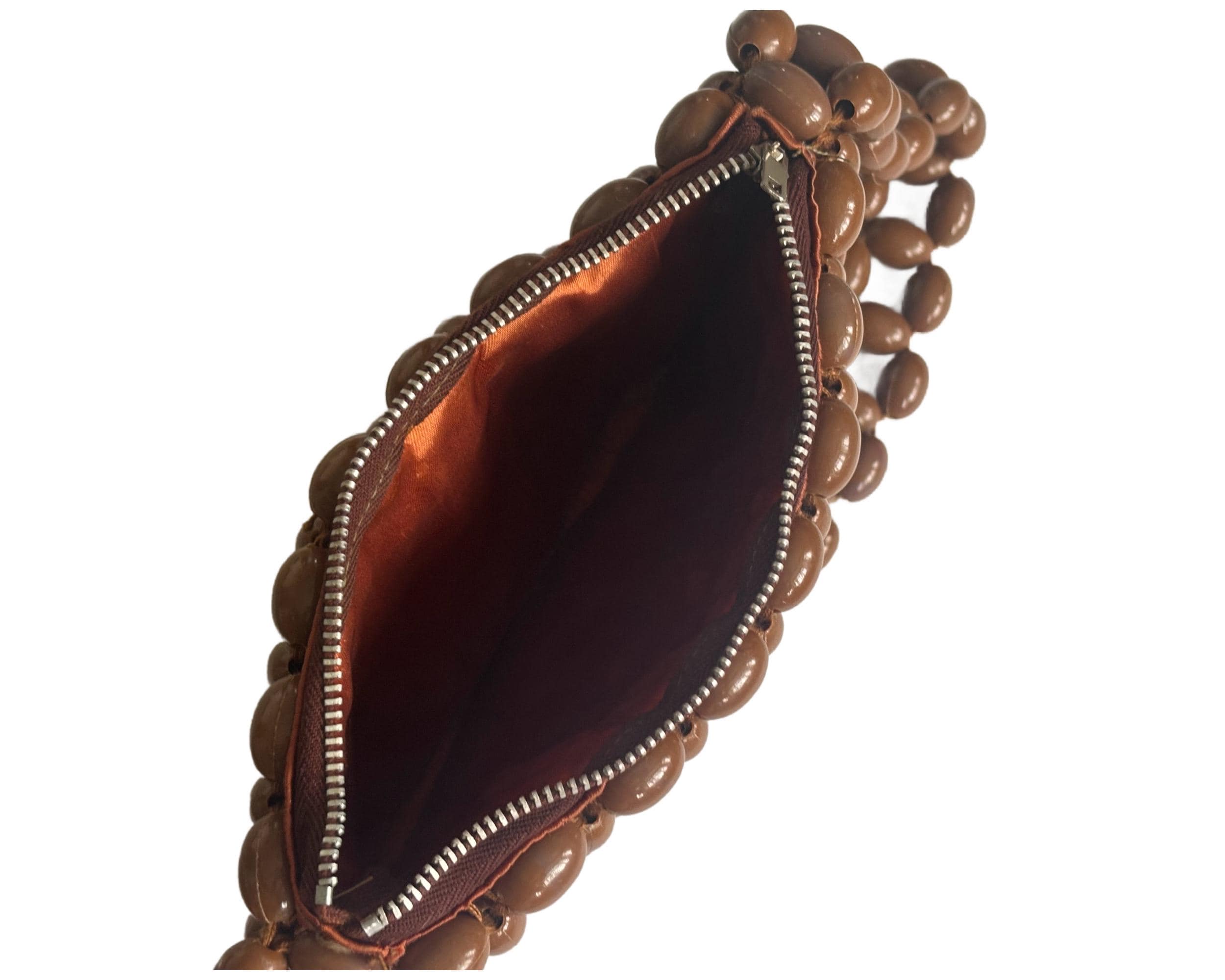 Vintage Retro Brown Plastic Chunky Bead Handbag 60s/70s